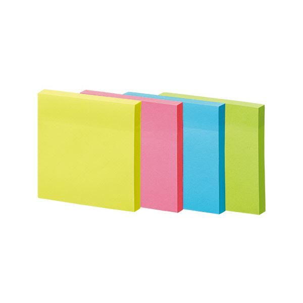 （まとめ） TANOSEE 強粘着ふせん75×75mm ビビッドカラー・4色 1パック（10冊） 【×5セット】