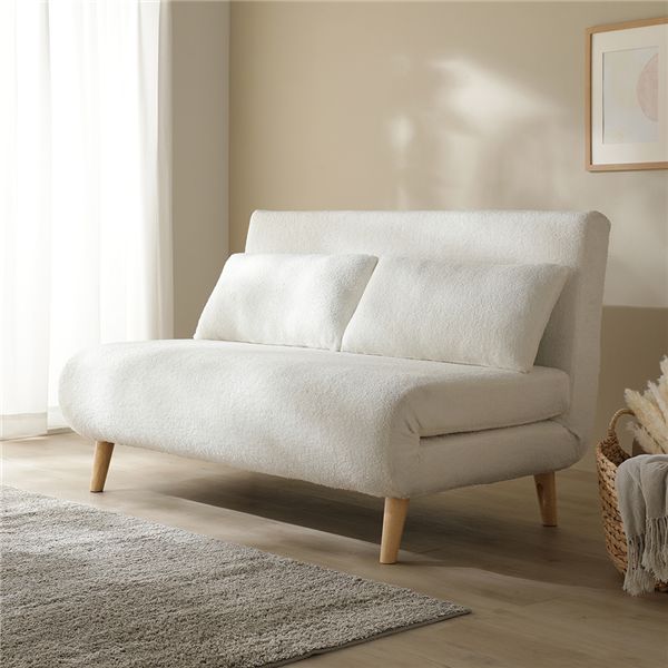 3WAYソファベッド 幅134cm 2.5人掛け アイボリー(ブークレ) 縦型 ソファベッド 組立品｜日本茶と健康茶のお店いっぷく茶屋