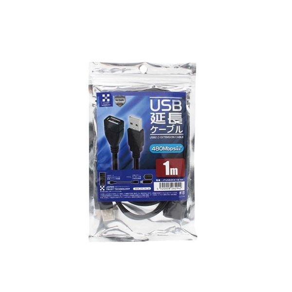 【10本セット】 日本トラストテクノロジー USB2.0 延長ケーブル 転送速度最大5Gbps対応 1m ブラック JTUSB2EX1M-BKX10
