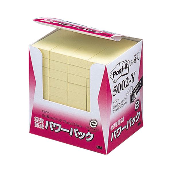 (まとめ) 住友スリーエム ポストイット(R) パワーパックシリーズ 40個入り 横25×縦75mm 5002-Y イエロー 40個入 【×3セット】