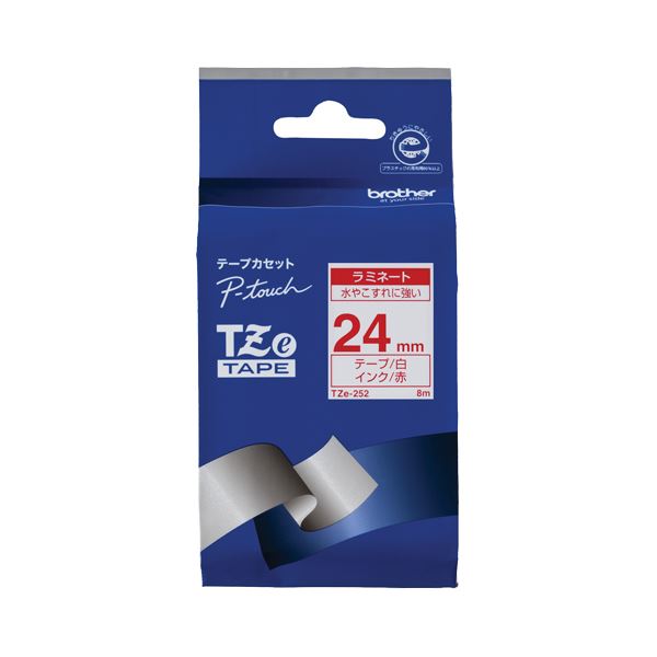（まとめ） 茶飲み友だち BROTHER ピータッチ TZe磁気テープ ラミネートテープ 24粍 白／赤文字記号 TZE-252 1個 【×6仕掛ける】