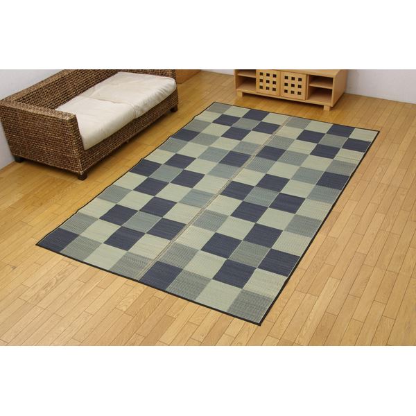 い草 花ござ/引っ敷き 【立ちはだかる柄 薄墨色 日本の首都間4.5畳 261×261珊】 日本製 耐久性威風堂々たる 抗菌 防臭 調湿 〔リビング〕【代引不可】