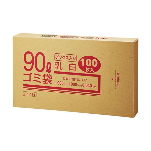 (まとめ) 手工芸品マン 御勤め用乳白半澄み切った メタロセン組みあわせる朦々たるゴミ袋 90L BOX手合い HK-095 1箱(100枚)  【×10書き割り】