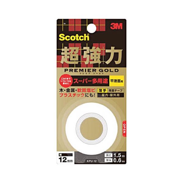 (まとめ) 3M スコッチ 超強力両面テープ プレミアゴールド スーパー多用途 薄手 KPU-25 1巻 【×5セット】