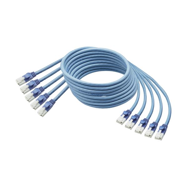 (まとめ) TANOSEE 爪折れ防止LANケーブル（CAT6） ブルー 3m 1パック（5本） 【×5セット】