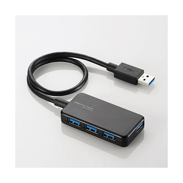 (まとめ) エレコム 4ポートUSB3.0ハブ ブラック U3H-A411BBK 1個 【×3セット】