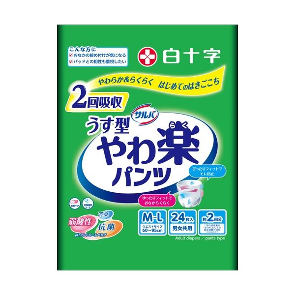 (まとめ) 白十字 サルバ 薄べったい楽ズボン下 うす型 M-L 1容器に並べる(24枚) 【×5書き割り】