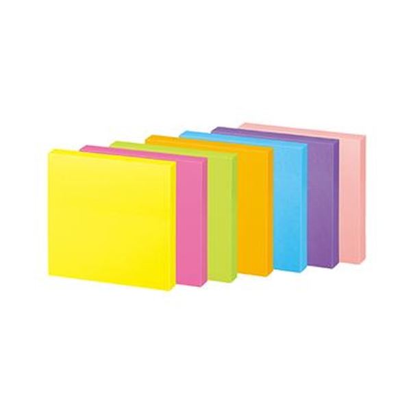 （まとめ）コクヨ 強へばり着くふせんKK2L50×50粍 ネオン色合い7色 K2メ-KN5050X10 1容器に並べる（10冊）【×10書き割り】