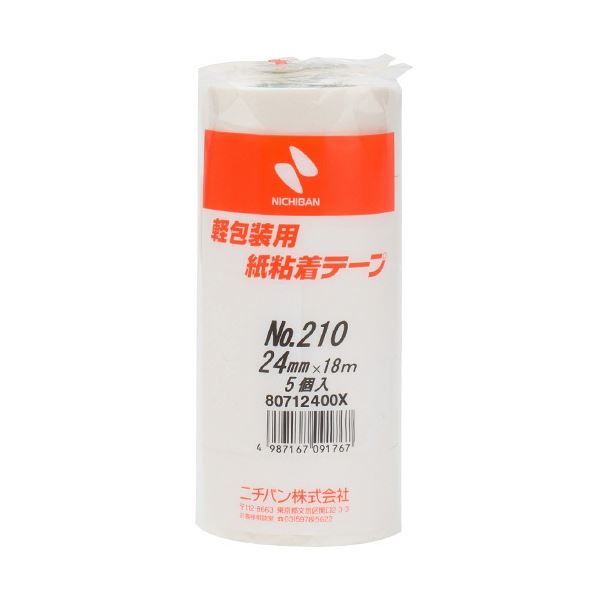 (まとめ) ニチバン 紙粘着テープ No.210 H24mm×18m 白 210H-24 1パック(5巻) 【×20セット】