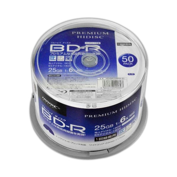 （まとめ）PREMIUM HIDISC BD-R 1回録画 6倍速 25GB 50枚 スピンドル容れもの 【×6個仕かける】 HDVBR25RP50SPX6 TV・オーディオ・カメラ-録画・録音用メディア