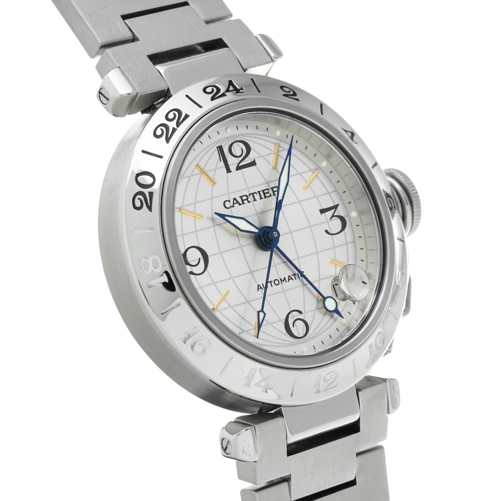 【中古】カルティエCARTIERパシャCメリディアンGMTW31029M7シルバーユニセックス腕時計