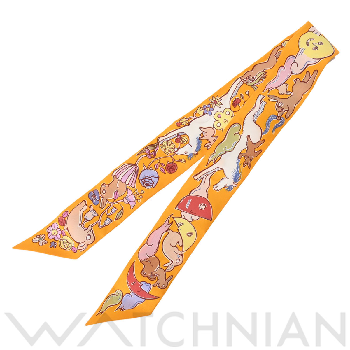 エルメス HERMES ツイリー MILLE ET UN LAPINS イエロー 064007S シルク100％ レディース スカーフ エルメス 【ローン36回払い無金利】【新品】 27,287円