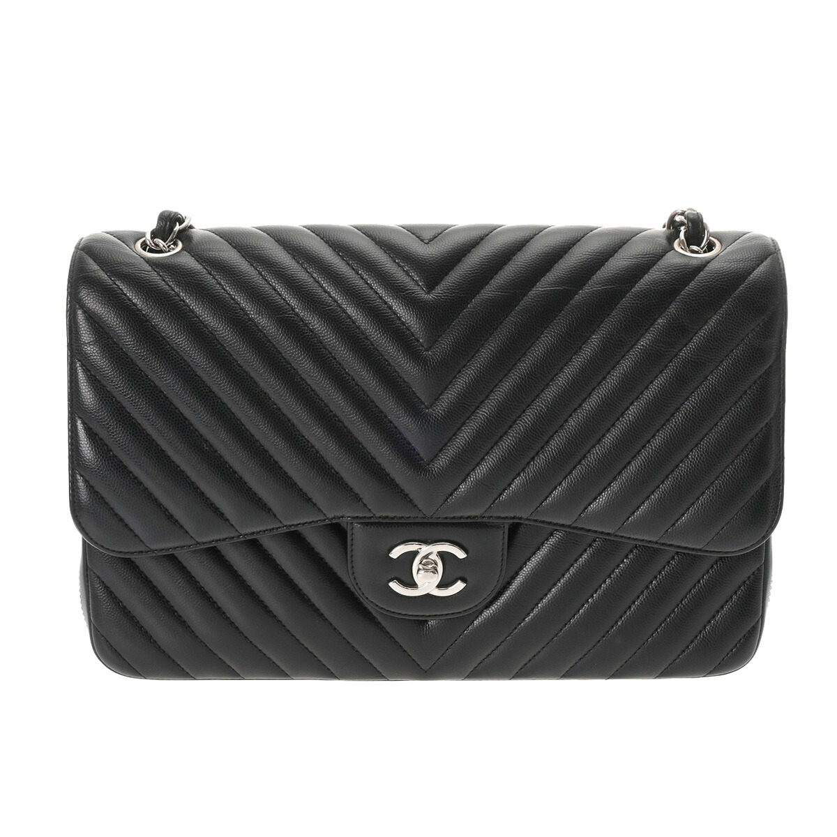 シャネル CHANEL シェブロン Wフラップ Wチェーンショルダー 30 ブラック A58600 キャビアスキン レディース ショルダーバッグ chanel シャネル バッグ バック ブランド 【ローン48回払い無金利】【中古】