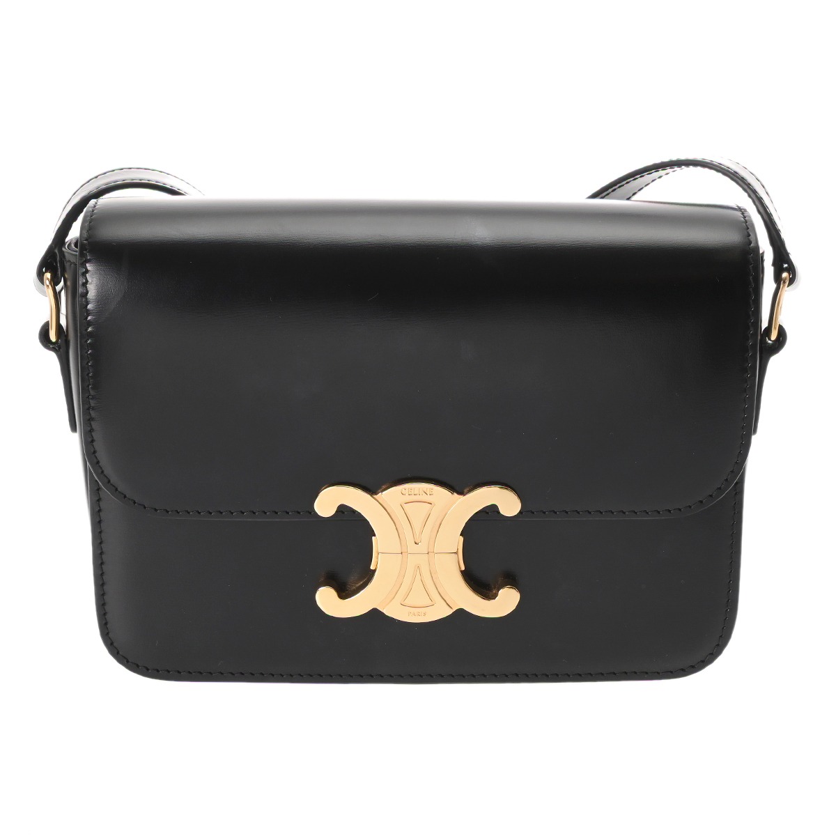 【美品】CELINE セリーヌ　トリオンフ　日傘　ゴールド金具　黒 CELINE 折りたたみ傘 ゴールド金具 トリオンフ セリーヌ