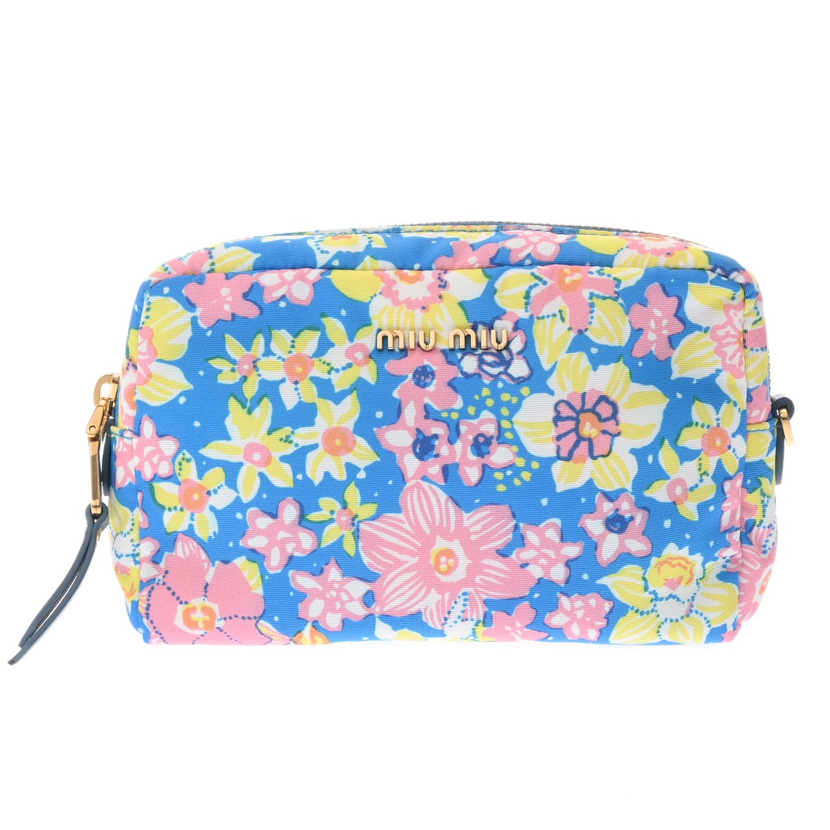miumiu ポーチ ナイロンキャンバス 水色系 花柄 miumiu ポーチ ナイロンキャンバス 水色系 花柄