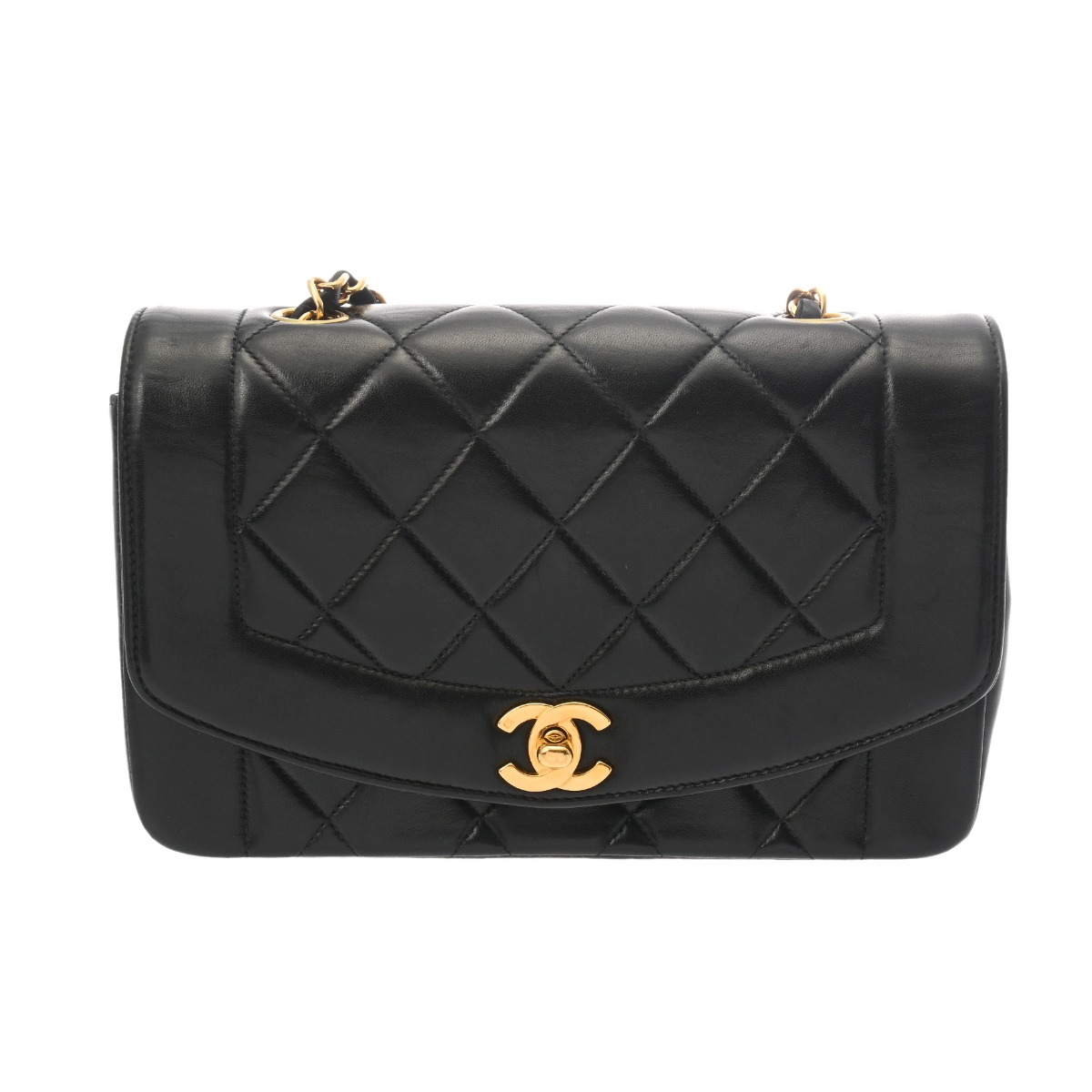 シャネル CHANEL ダイアナ チェーンショルダー 23cm ブラック A01164 ラムスキン レディース ショルダーバッグ chanel シャネル バッグ バック ブランド 【ローン48回払い無金利】【中古】