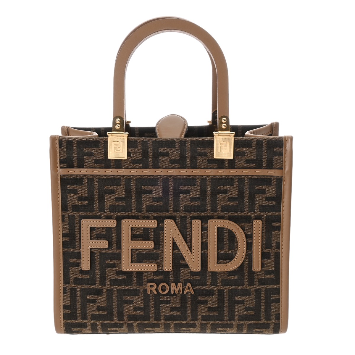 【～7/26 最大5万円クーポン】フェンディ FENDI サンシャイン スモール 2WAY ブラウン/ベージュ 8BH394-ALVY-248-0189 FFジャガードファブリック/レザー レディース ハンドバッグ フェンディ ハンドバッグ バック ブランド 【ローン48回払い無金利】【中古】｜ウォッチニアン ブランド品専門店