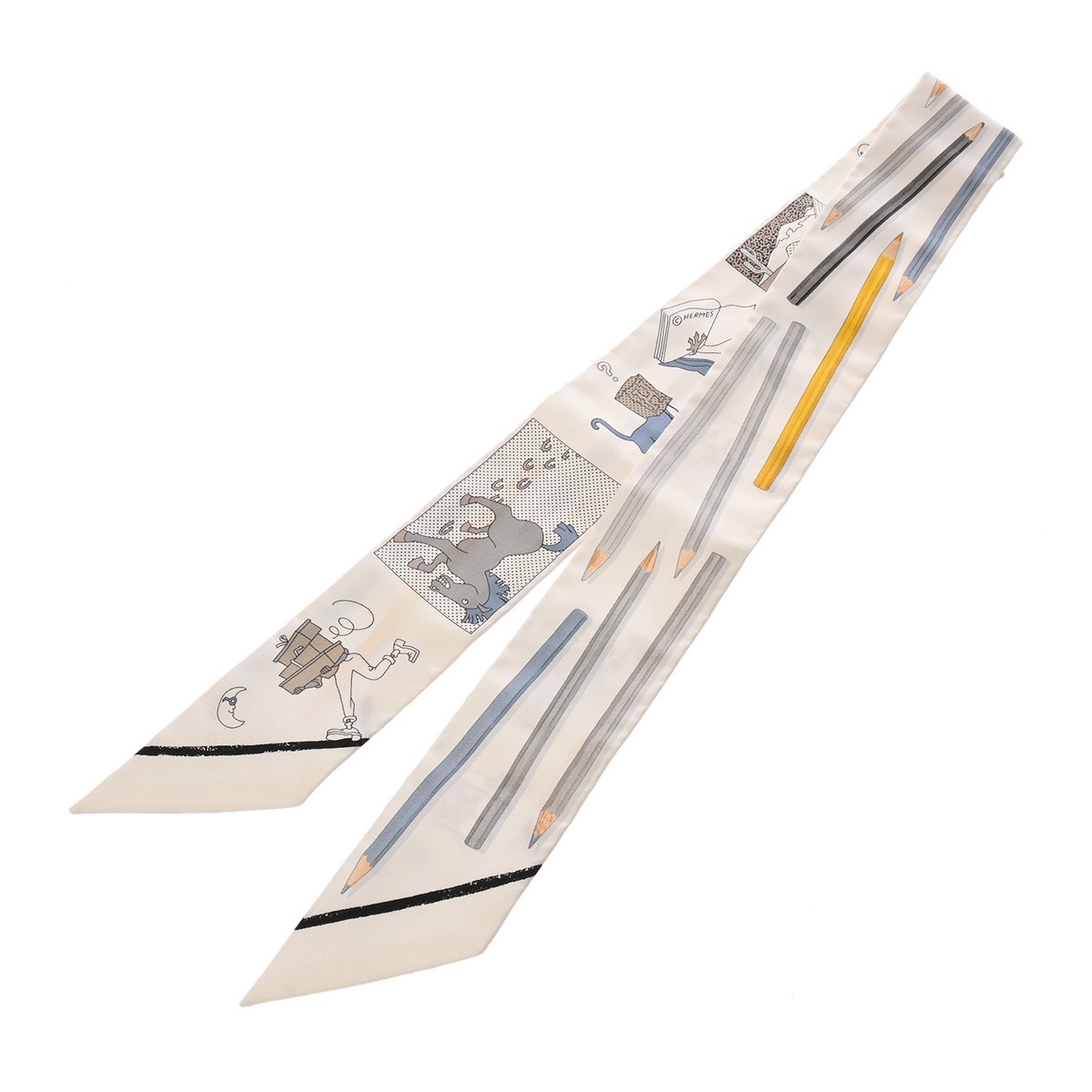 エルメス HERMES ツイリー A VOS CRAYONS ホワイト系マルチカラー シルク100％ レディース スカーフ エルメス 【ローン36回払い無金利】【新品】