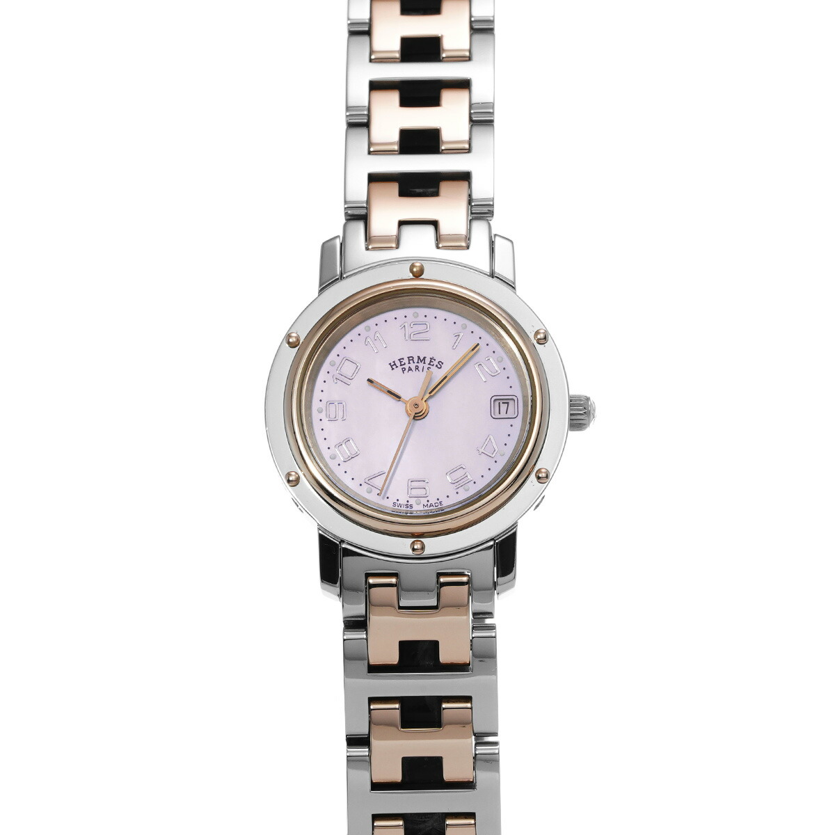 楽天市場】HERMES エルメス クリッパー ナクレ デイト ピンクシェル