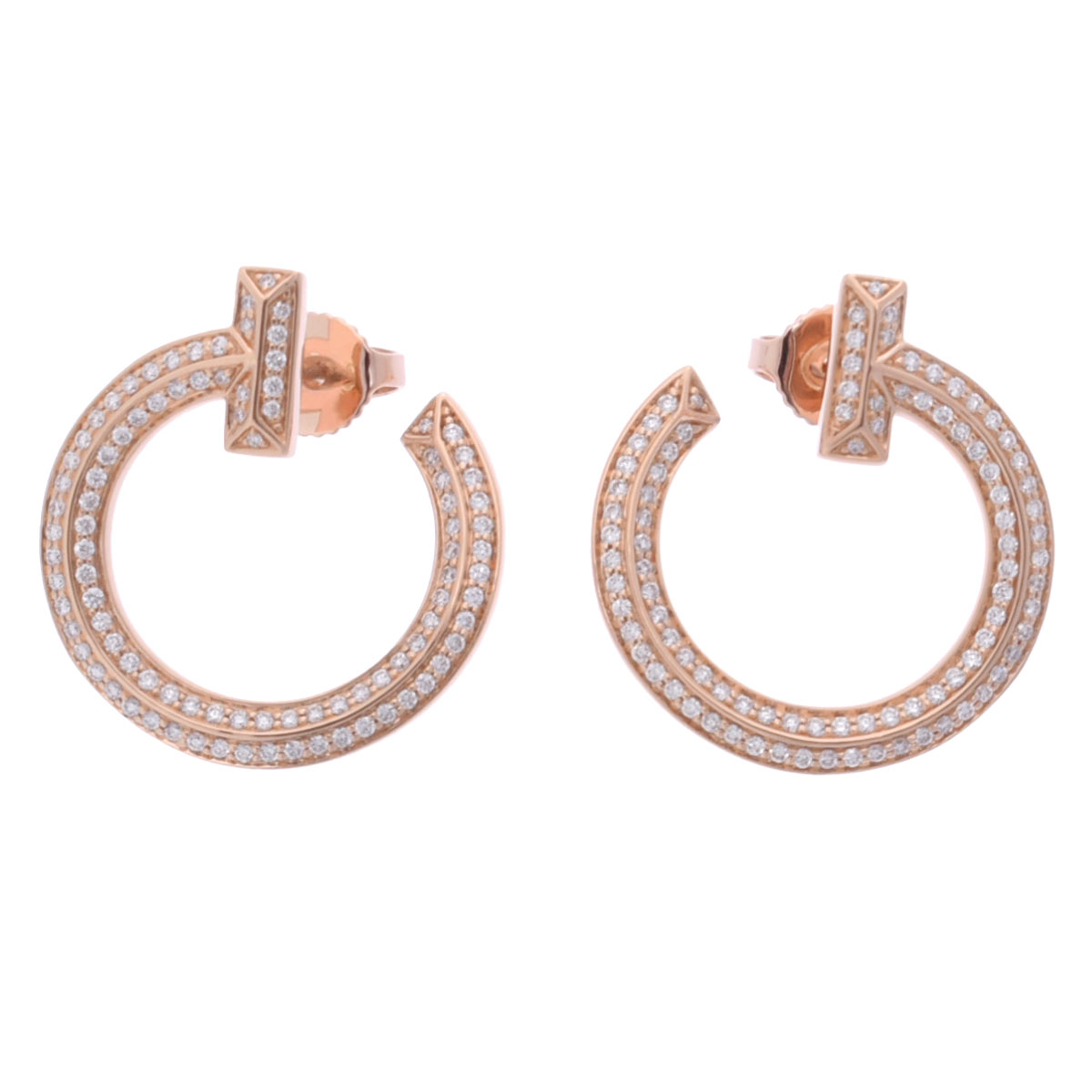 ティファニー TIFFANY & Co. Tワン オープン フープ ピアス 68408105 K18ピンクゴールド PG ダイヤモンド/ダイヤモンド レディース ピアス ティファニー 【ローン48回払い無金利】【中古】