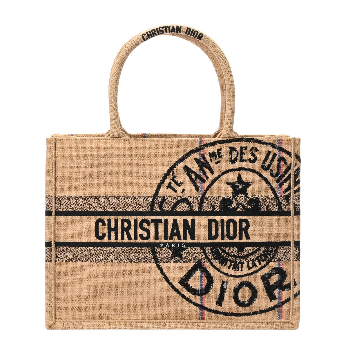 【～4/17 最大5万円クーポン】ディオール Dior BOOK TOTEバッグ ミディアム ベージュ/ブラック M1296ZRUW ラフィア レディース トートバッグ ディオール トートバッグ バック ブランド 【ローン48回払い無金利】【中古】