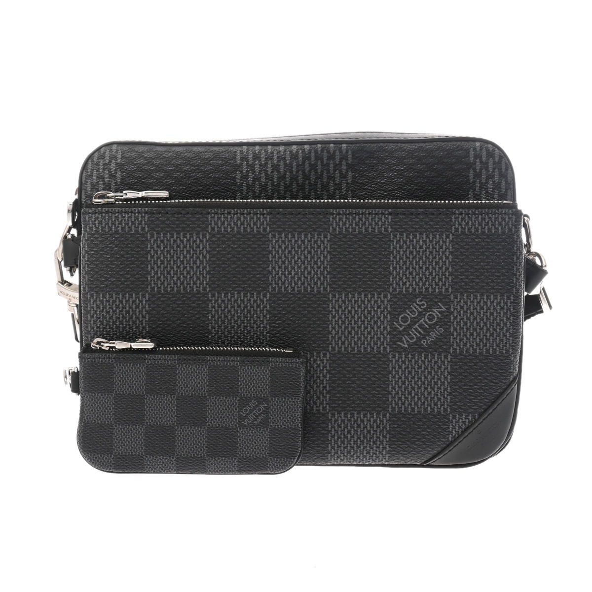 【～4/10 最大5万円クーポン】ルイ ヴィトン LOUIS VUITTON ダミエグラフィット3D トリオ メッセンジャー ブラック N50017 ダミエキャンバス メンズ メッセンジャーバッグ ヴィトンバッグ バック ブランド 【ローン48回払い無金利】【中古】 152,900円