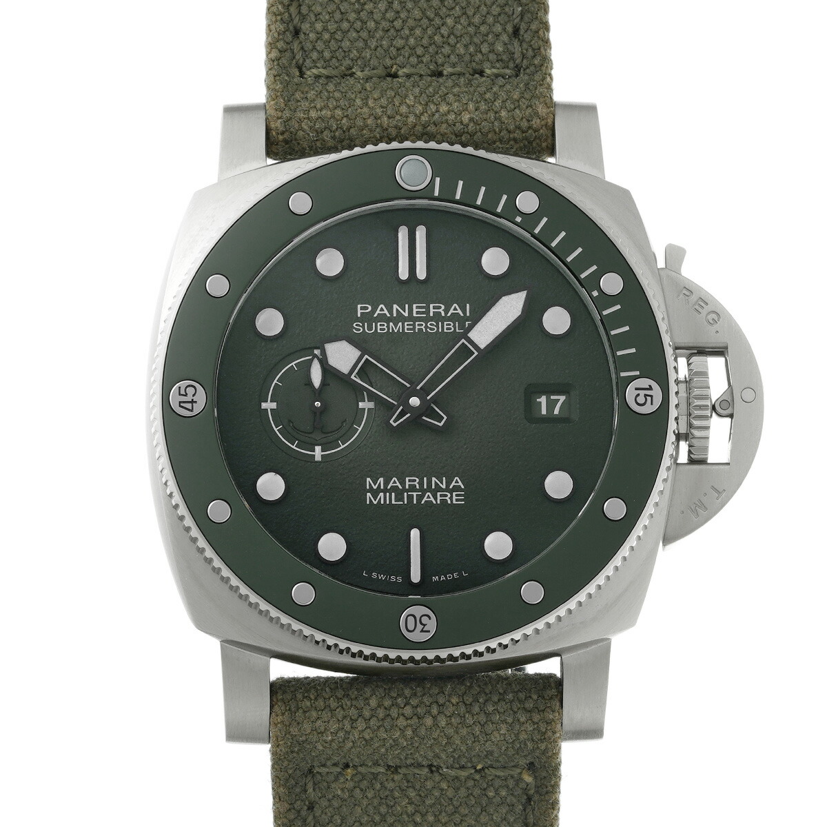 【～4/17 最大5万円クーポン】パネライ PANERAI サブマーシブル マリーナ ミリターレ PAM01697 AB番(2025年製造) マットグリーン メンズ 腕時計 パネライ 時計 高級腕時計 ブランド 【ローン48回払い無金利】【中古】