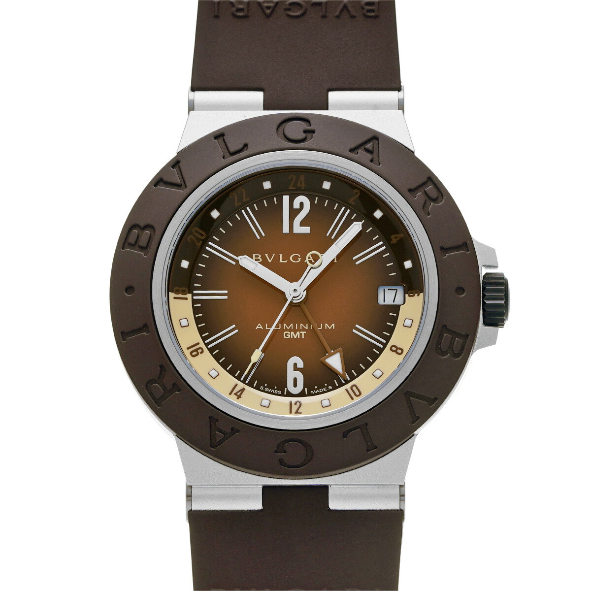 【~4/10 最大5万円クーポン】ブルガリ BVLGARI アルミニウム GMT フェンダー 1200本限定 BB40ATGMT ブラウン メンズ 腕時計 ブルガリ 時計 高級腕時計 ブランド 【ローン48回払い無金利】【中古】