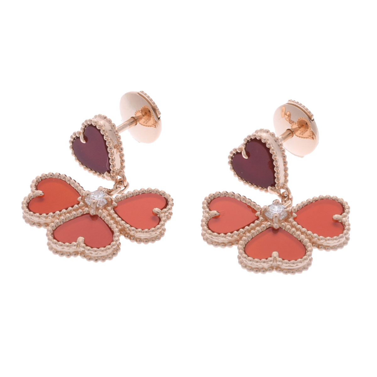 【～4/10 最大5万円クーポン】ヴァン クリーフ&アーペル Van Cleef & Arpels スウィートアルハンブラ ハート エフイヤージュ ピアス K18ピンクゴールド PG カーネリアン/ダイヤモンド レディース ピアス ヴァン クリーフ&アーペル 【ローン48回払い無金利】【中古】