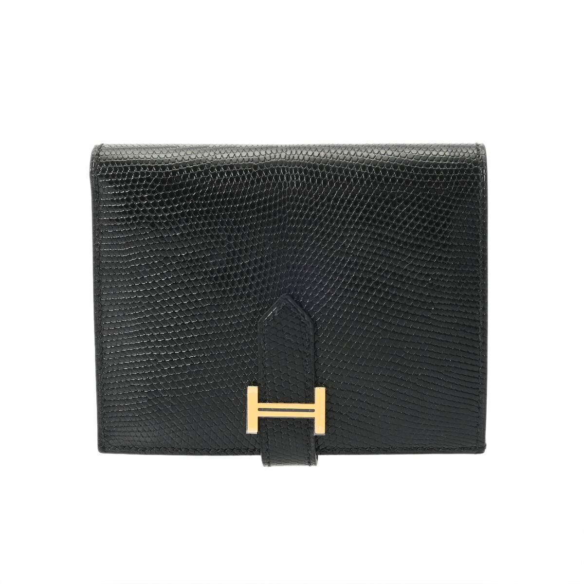 【～4/17 最大5万円クーポン】エルメス HERMES ベアン コンパクト ブラック リザード レディース 二つ折り財布 エルメス 財布 ブランド 【ローン48回払い無金利】【未使用】