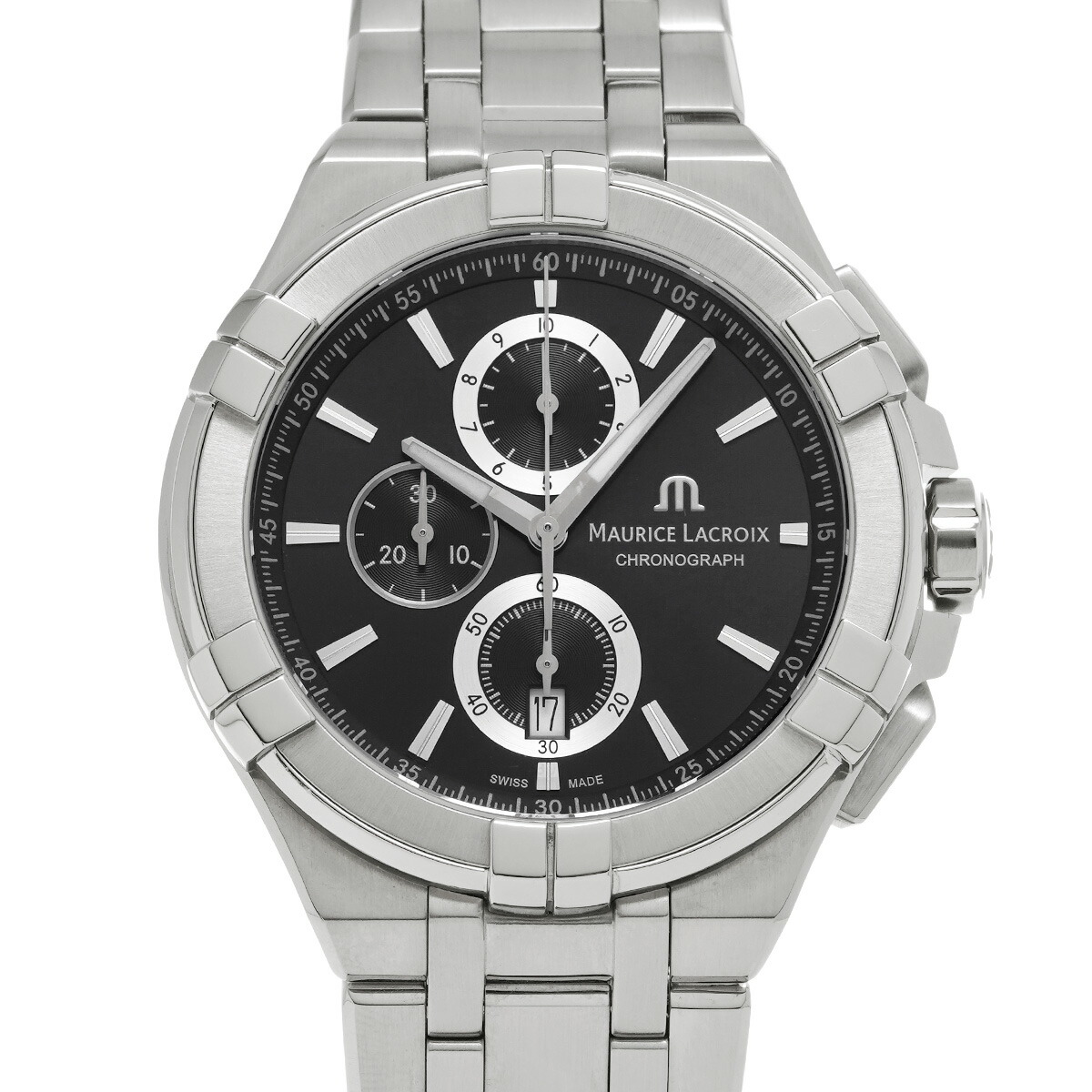 【～4/17 最大5万円クーポン】モーリス ラクロア Maurice Lacroix アイコン クロノグラフ AI1018-SS002-330-1 ブラック メンズ 腕時計 モーリス ラクロア 時計 高級腕時計 ブランド 【ローン48回払い無金利】【中古】 52,788円