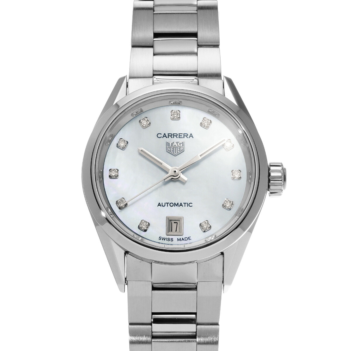 【～4/10 最大5万円クーポン】タグ ホイヤー TAG HEUER カレラ キャリバー9 WBN2412.BA0621 ホワイトシェル/ダイヤモンド レディース 腕時計 タグ ホイヤー 時計 高級腕時計 ブランド 【ローン48回払い無金利】【中古】