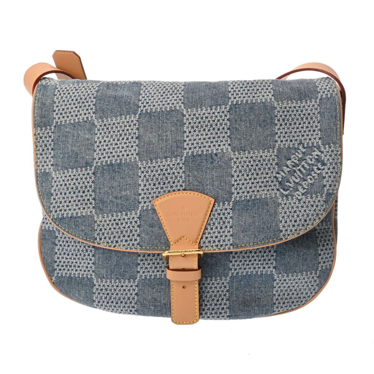 【～4/10 最大5万円クーポン】ルイ ヴィトン LOUIS VUITTON ダミエデニム3D モンスリメッセンジャーMM ブルー N40743 デニム ユニセックス ボストンバッグ ヴィトンバッグ バック ブランド 【ローン48回払い無金利】【中古】