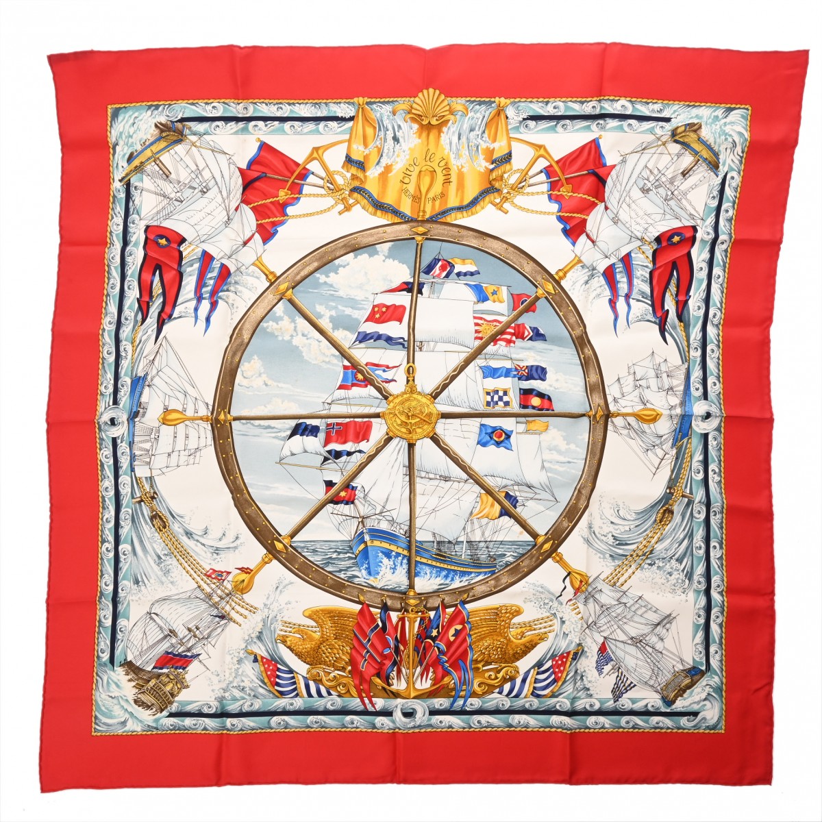 【～4/10 最大5万円クーポン】エルメス HERMES カレ90 VIVE LE VENT マルチカラー シルク100％ レディース スカーフ エルメス 【ローン48回払い無金利】【中古】