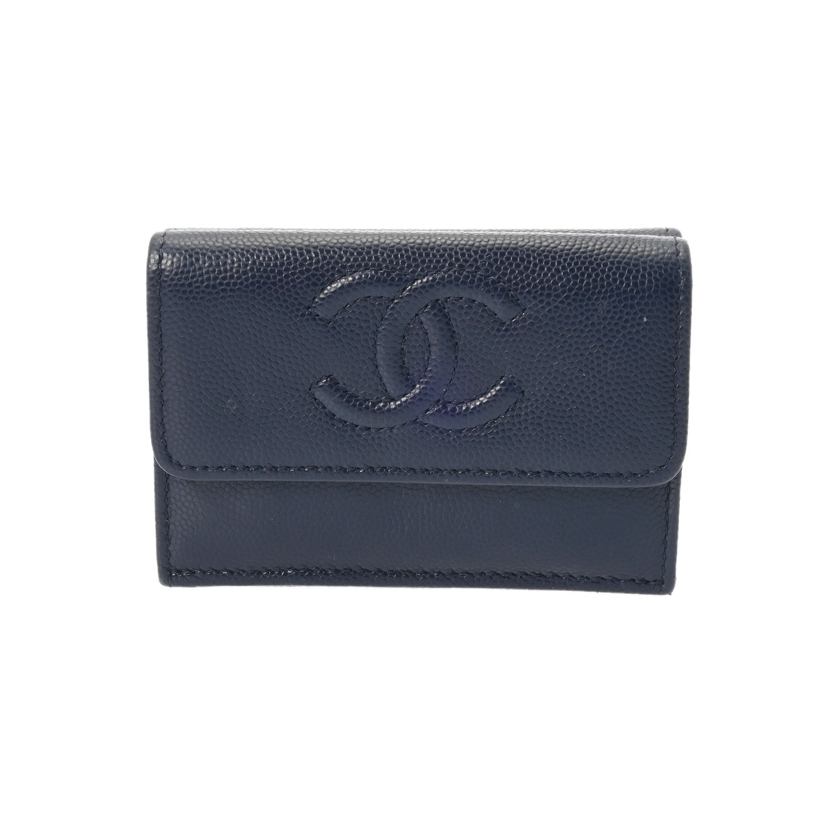 【～4/17 最大5万円クーポン】シャネル CHANEL スモールフラップウォレット ネイビー AP4655 グレインドカーフスキン レディース 三つ折り財布 シャネル 財布 ブランド 【ローン48回払い無金利】【中古】