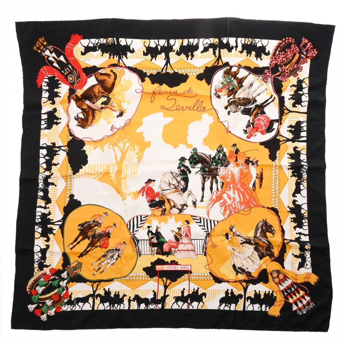 【～4/10 最大5万円クーポン】エルメス HERMES カレ90 FERIA DE SEVILLA マルチカラー シルク100％ レディース スカーフ エルメス 【ローン48回払い無金利】【中古】