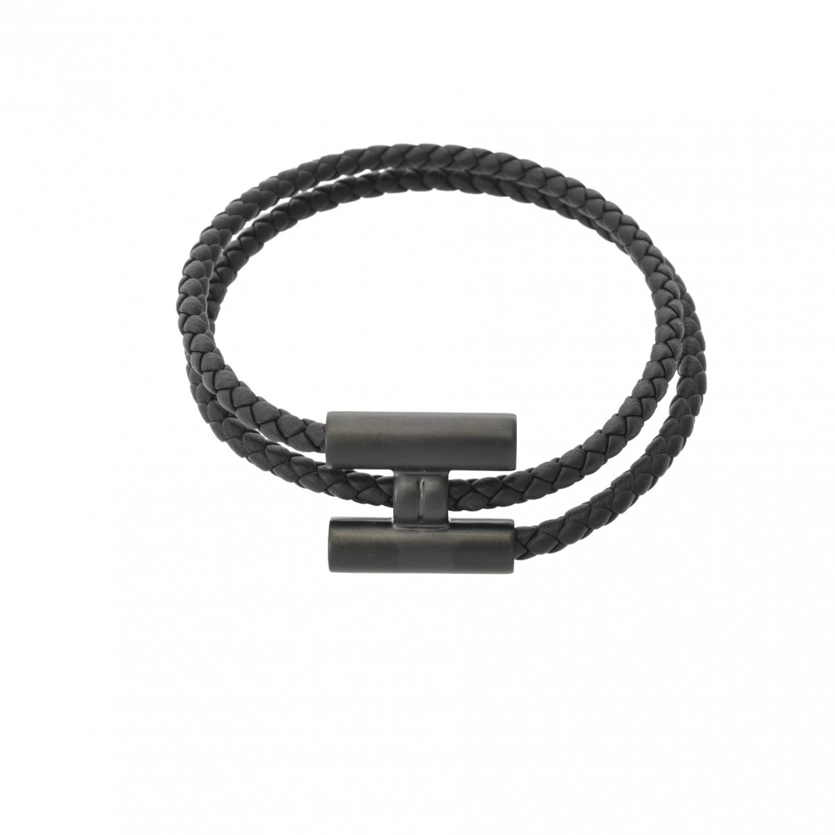 【～4/10 最大5万円クーポン】エルメス HERMES トゥルニ トレッセ ブラック/シルバー金具 レザー ユニセックス ブレスレット エルメス 【ローン48回払い無金利】【未使用】