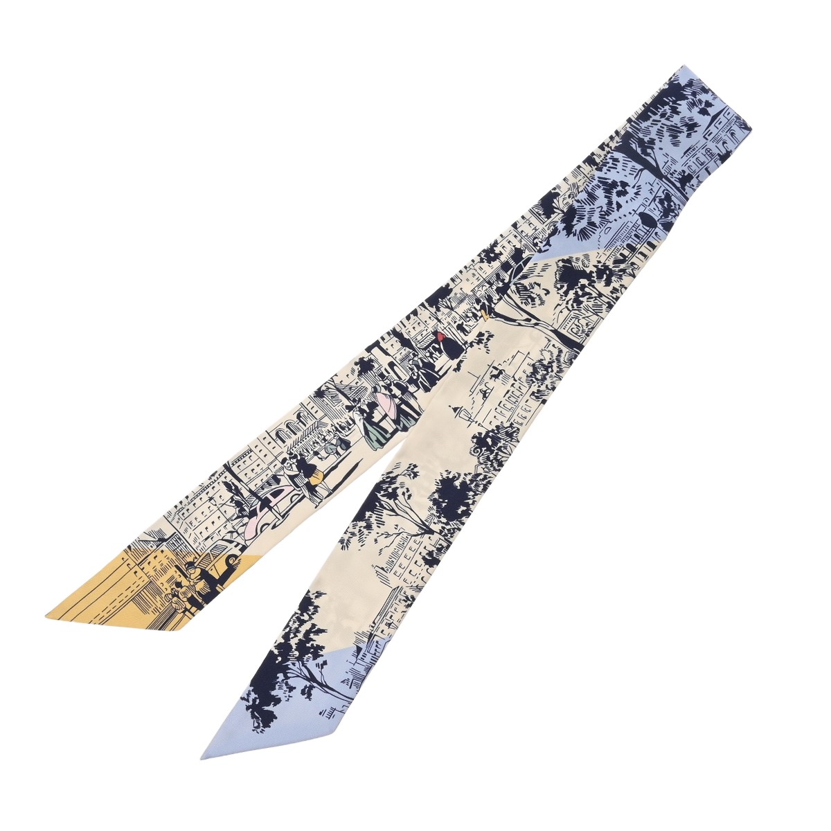 【～4/10 最大5万円クーポン】エルメス HERMES ツイリー A LOMBRE DES BOULEVARDS クリーム系/ライトブルー系 シルク100％ レディース スカーフ エルメス 【ローン48回払い無金利】【未使用】