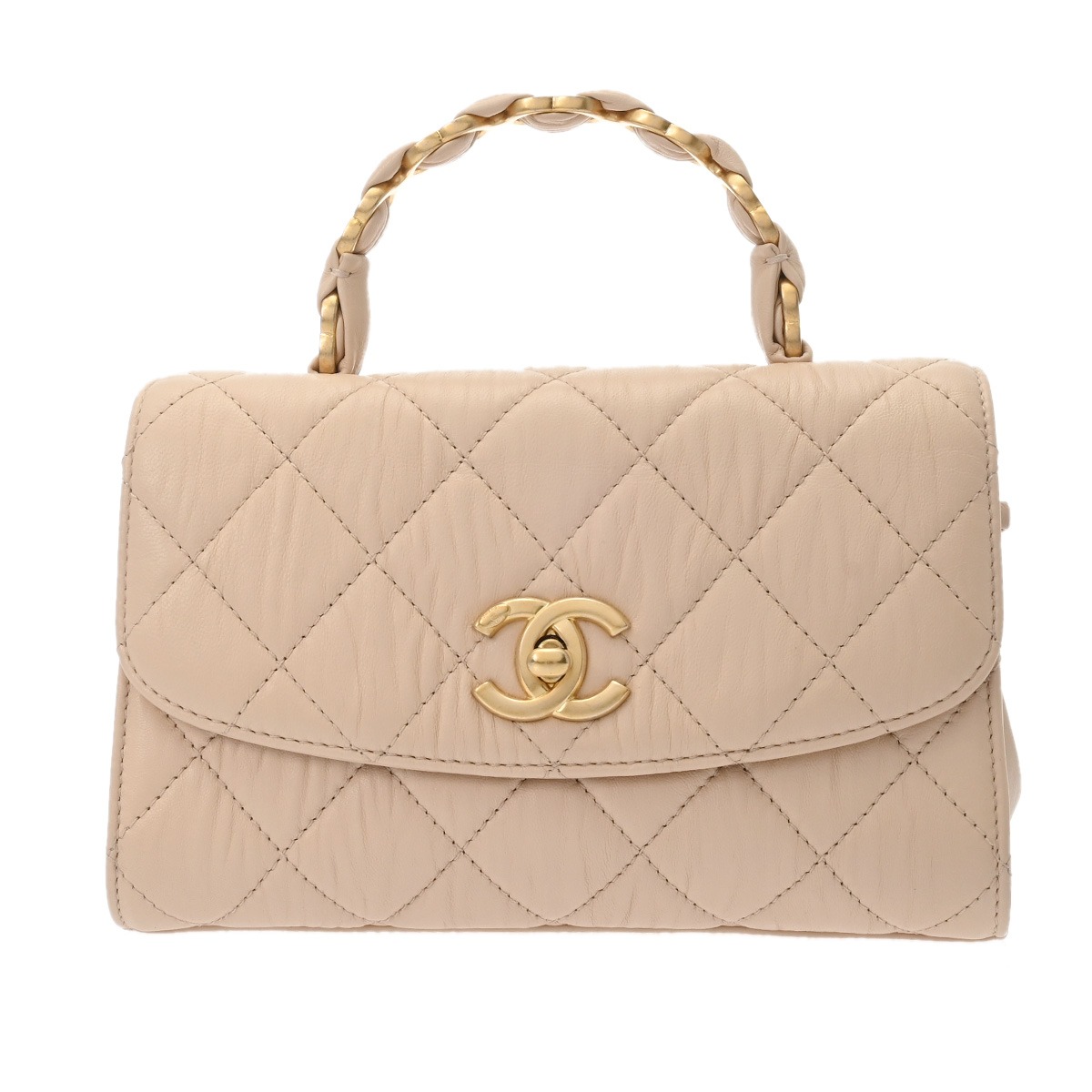 【～4/10 最大5万円クーポン】シャネル CHANEL マトラッセ トップハンドル ミニ フラップバッグ ピンクベージュ AS2478 シャイニークランブルカーフスキン レディース ハンドバッグ chanel シャネル バッグ バック ブランド 【ローン48回払い無金利】【中古】 244,710円
