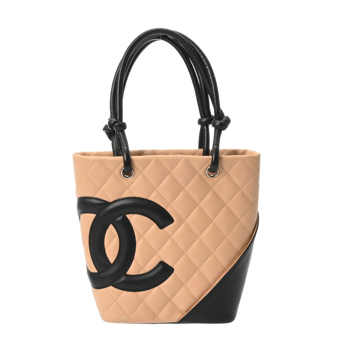 【～4/17 最大5万円クーポン】シャネル CHANEL カンボン トートバッグ スモール ベージュ/ブラック A25166 カーフスキン レディース 2WAYバッグ chanel シャネル バッグ バック ブランド 【ローン48回払い無金利】【中古】