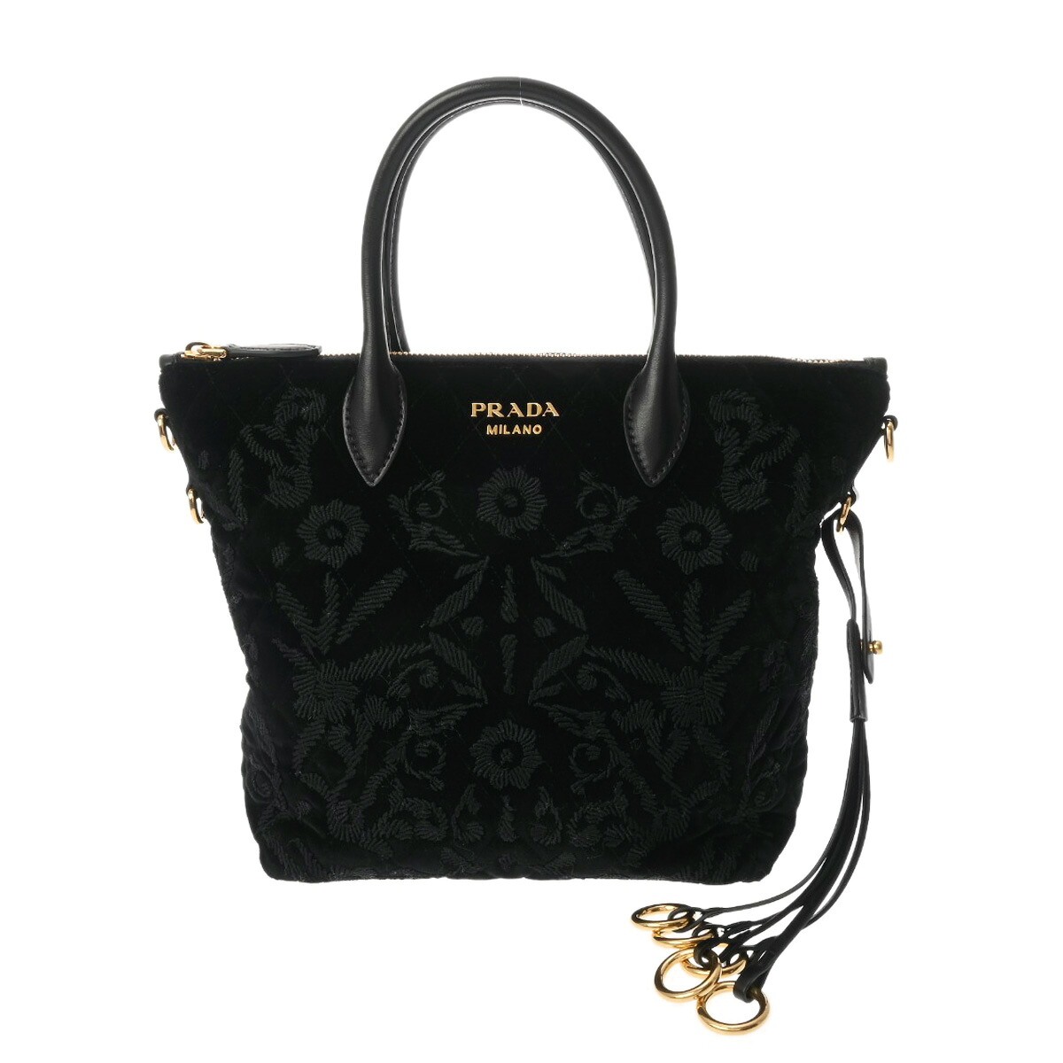 【～4/10 最大5万円クーポン】プラダ PRADA 2Wayトートバッグ ブラック 1BA073 ベロア/レザー レディース トートバッグ プラダ トートバッグ バック ブランド 【ローン48回払い無金利】【中古】