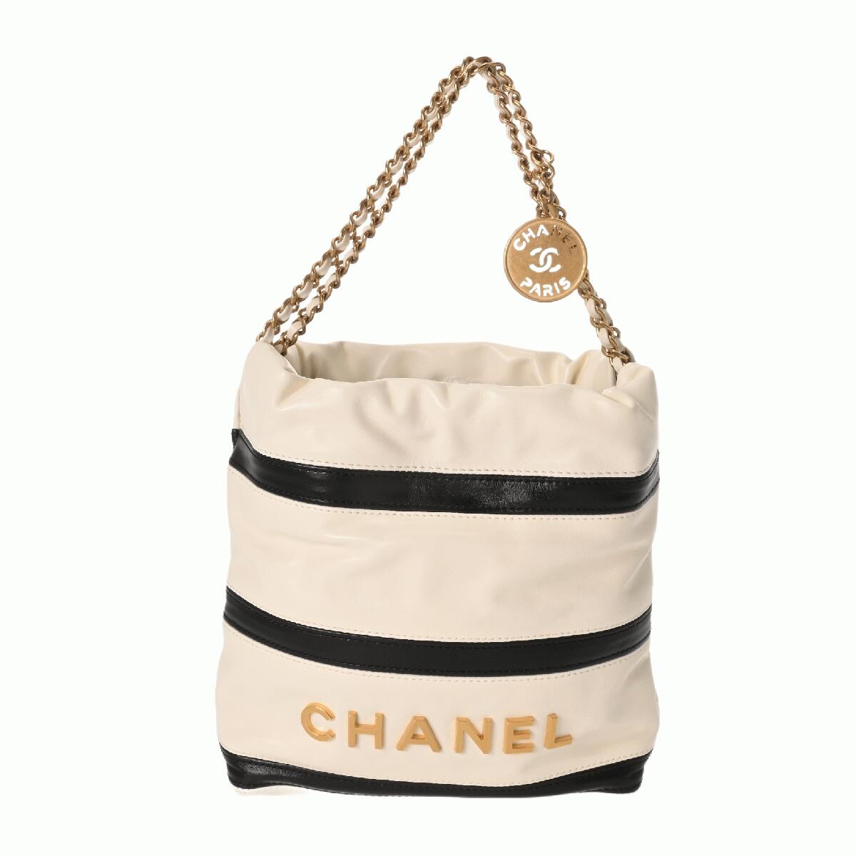 【～4/17 最大5万円クーポン】シャネル CHANEL ミニ ハンドバッグ CHANEL22 ホワイト/ブラック AS3980 シャイニーカーフスキン レディース ハンドバッグ chanel シャネル バッグ バック ブランド 【ローン48回払い無金利】【中古】