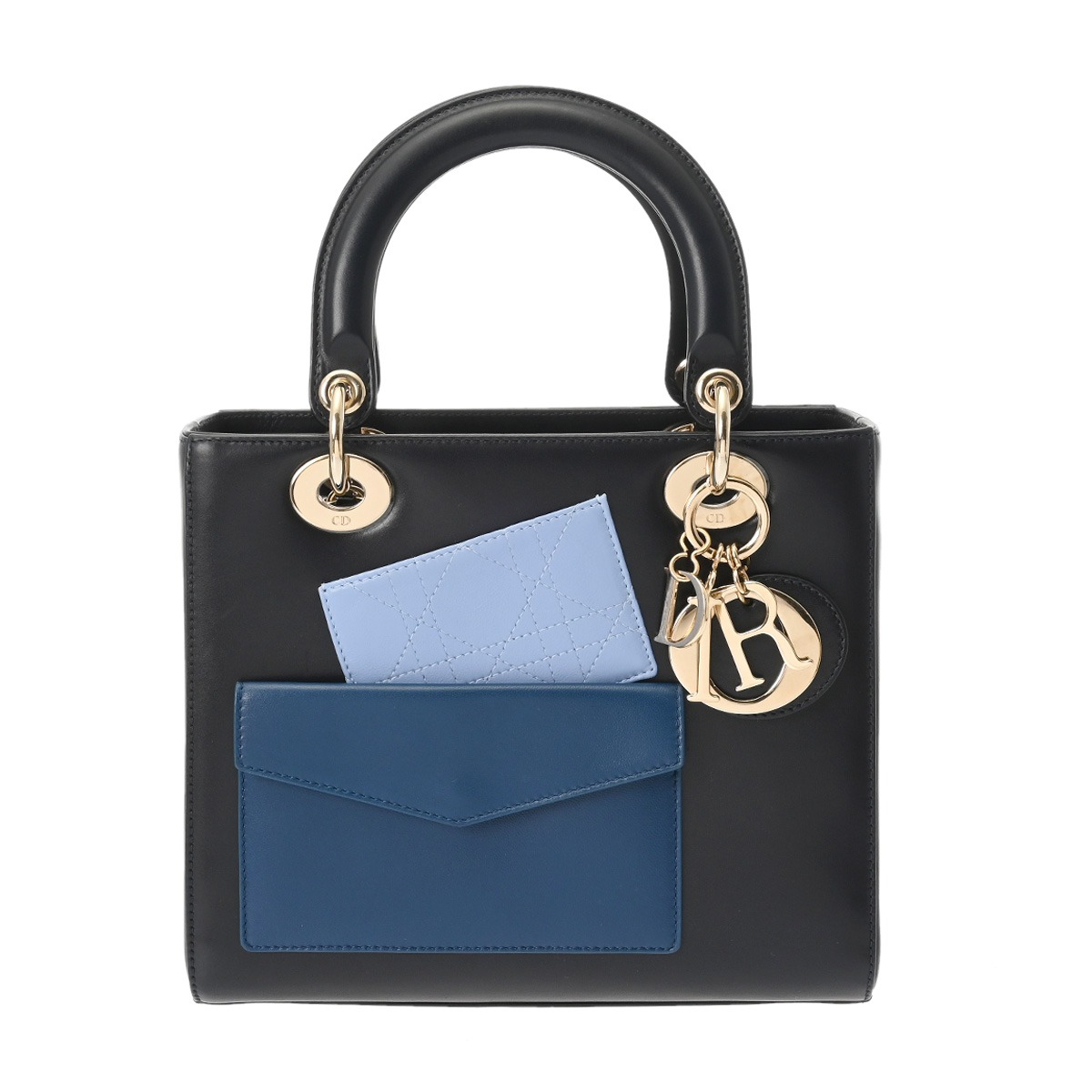 【～4/17 最大5万円クーポン】ディオール Dior LADY DIOR ミディアム 2WAY ブラック/ブルー カーフスキン レディース ハンドバッグ ディオール ハンドバッグ バック ブランド 【ローン48回払い無金利】【中古】