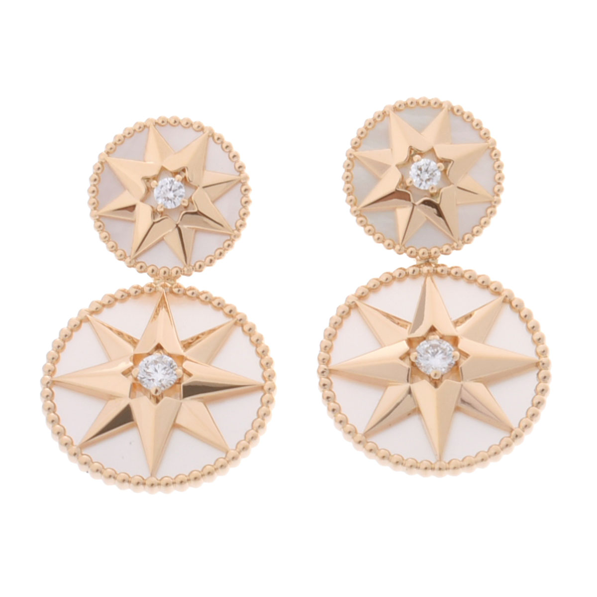 【～4/10 最大5万円クーポン】ディオール Dior ローズ デ ヴァン トライバル ピアス JRDV95232 K18イエローゴールド YG マザーオブパール/ダイヤモンド レディース ピアス ディオール 【ローン48回払い無金利】【中古】