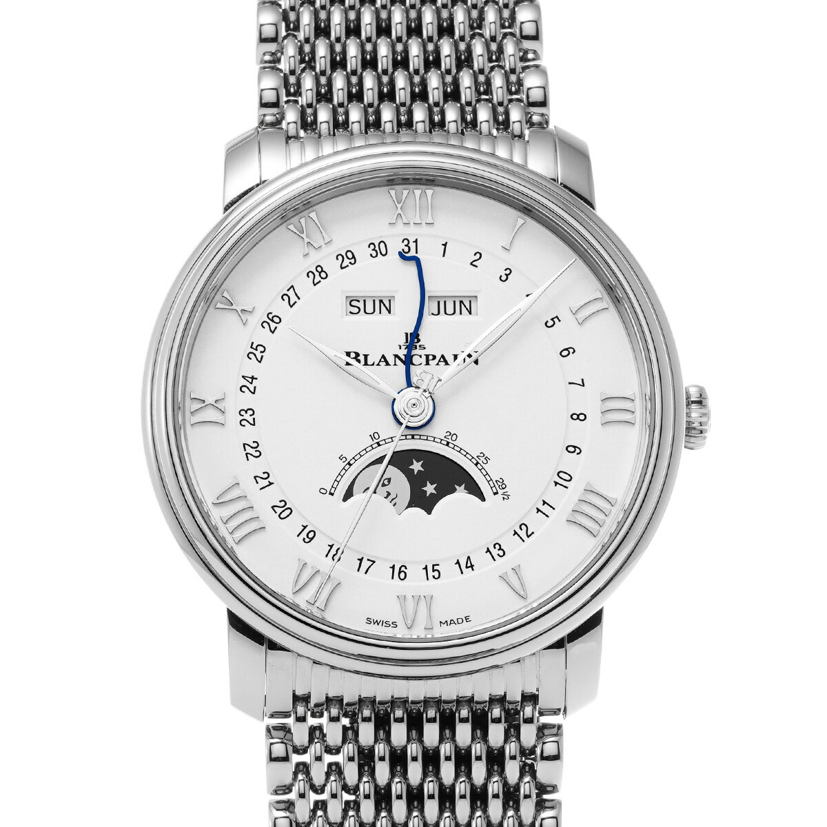 【～4/10 最大5万円クーポン】ブランパン Blancpain ヴィルレ コンプリートカレンダー ムーンフェイズ 6654-1127-MMB ホワイト メンズ 腕時計 ブランパン 時計 高級腕時計 ブランド 【ローン48回払い無金利】【中古】
