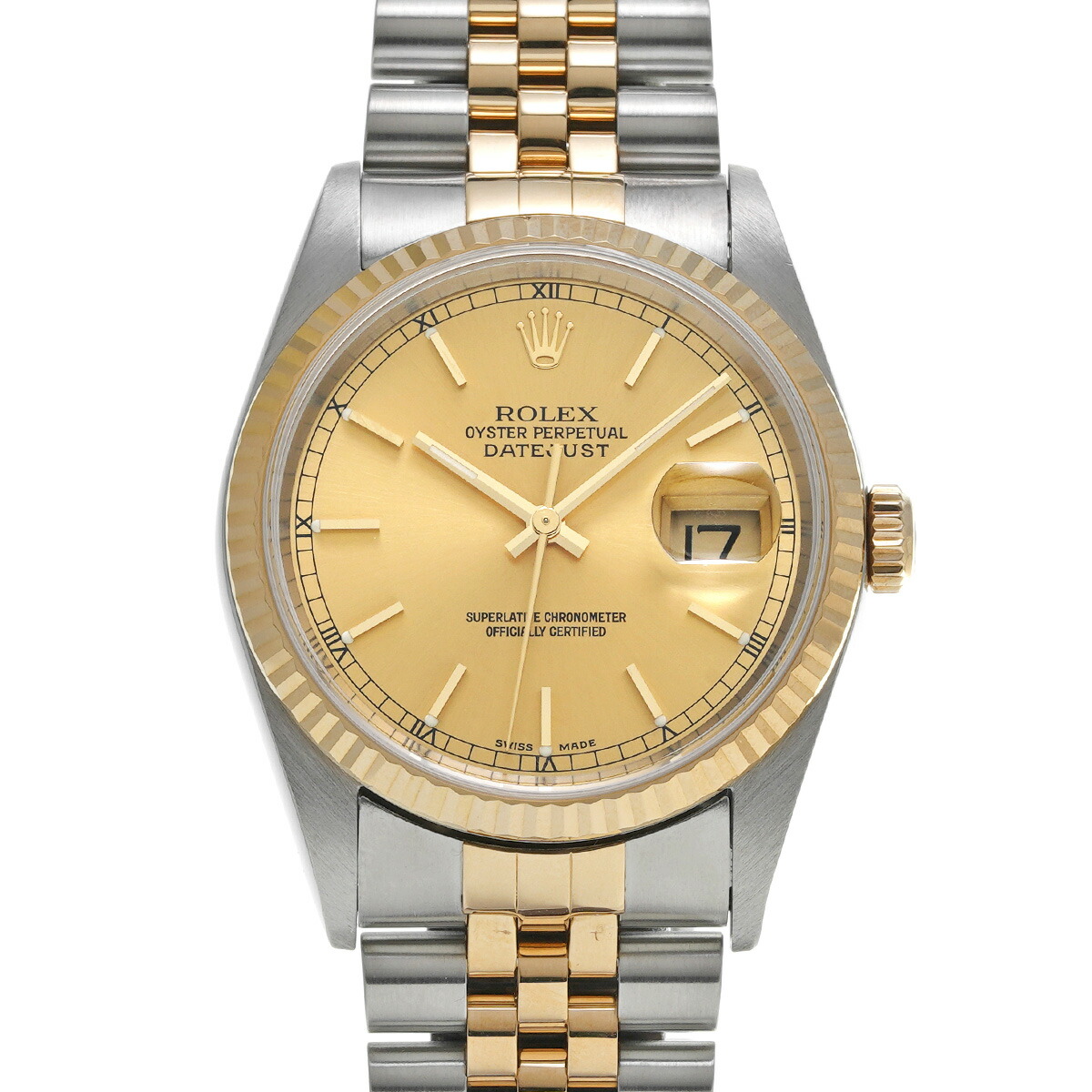 ロレックス Rolex 腕時計 デイトジャスト 16233G T番 1996年製 10ポイント ダイヤインデックス 彫コン シルバー コンピューター文字盤 K18YG SS 自動巻き 【OH済み】 【中古】 ロレックス デイトジャスト Ref.16233G シャンパン彫り コンピューター