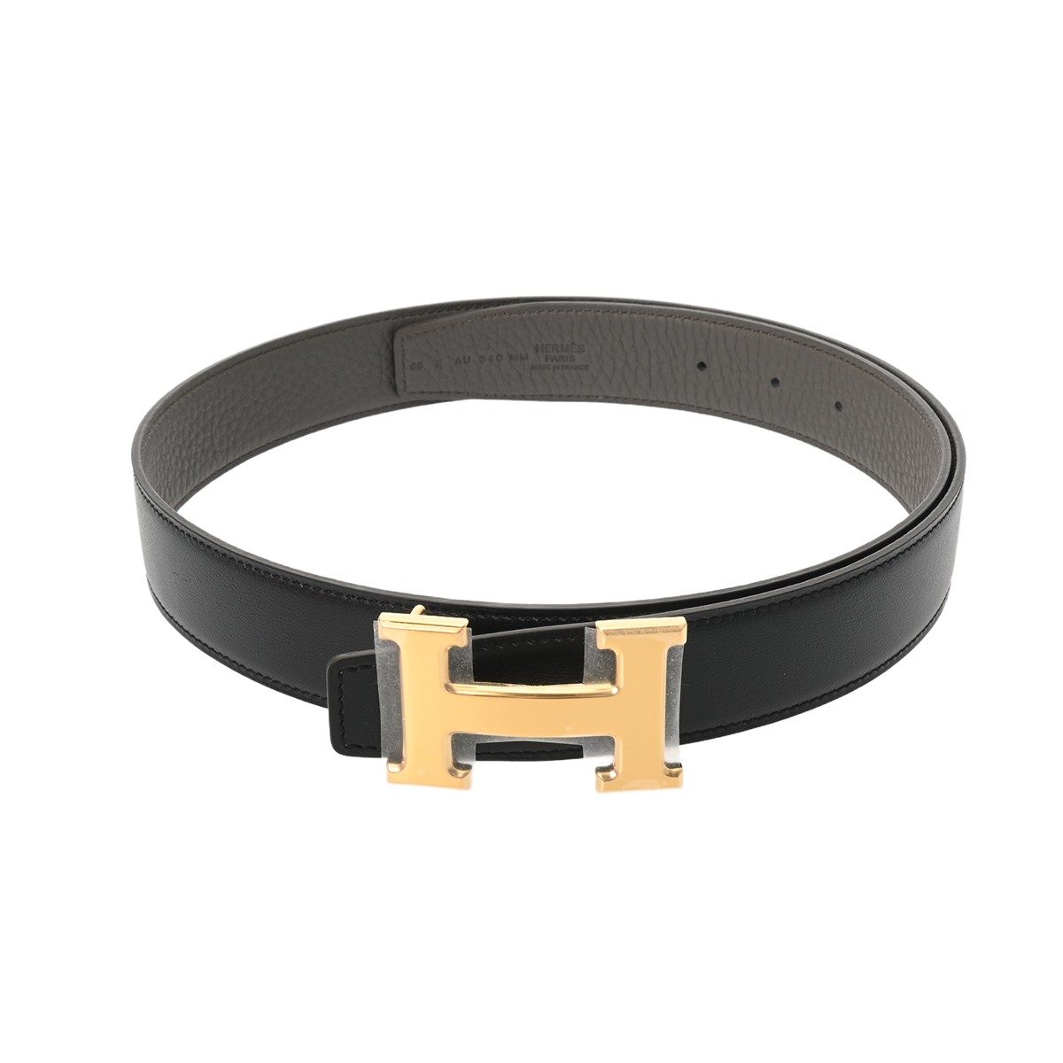 【～4/10 最大5万円クーポン】エルメス HERMES ベルトバックル&リバーシブルベルト #85 ブラック/エタン ボックスカーフ/トゴ メンズ ベルト エルメス 【ローン48回払い無金利】【未使用】 85,140円