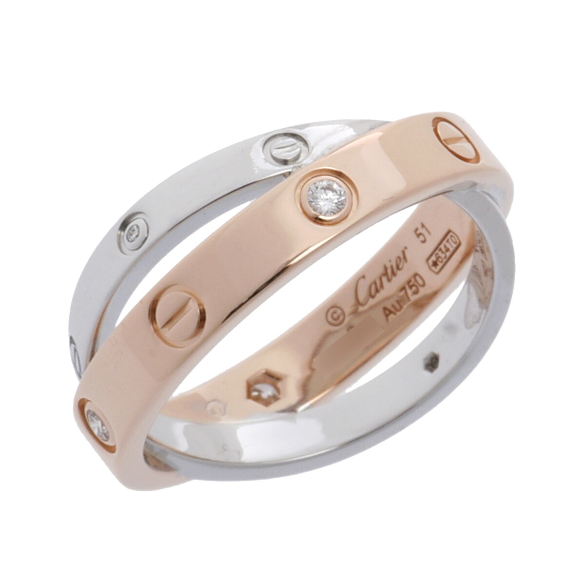 【～4/10 最大5万円クーポン】カルティエ CARTIER ビーラブリング #51 K18ピンクゴールド PG/K18ホワイトゴールド WG ダイヤモンド レディース リング・指輪 カルティエ 【ローン48回払い無金利】【中古】