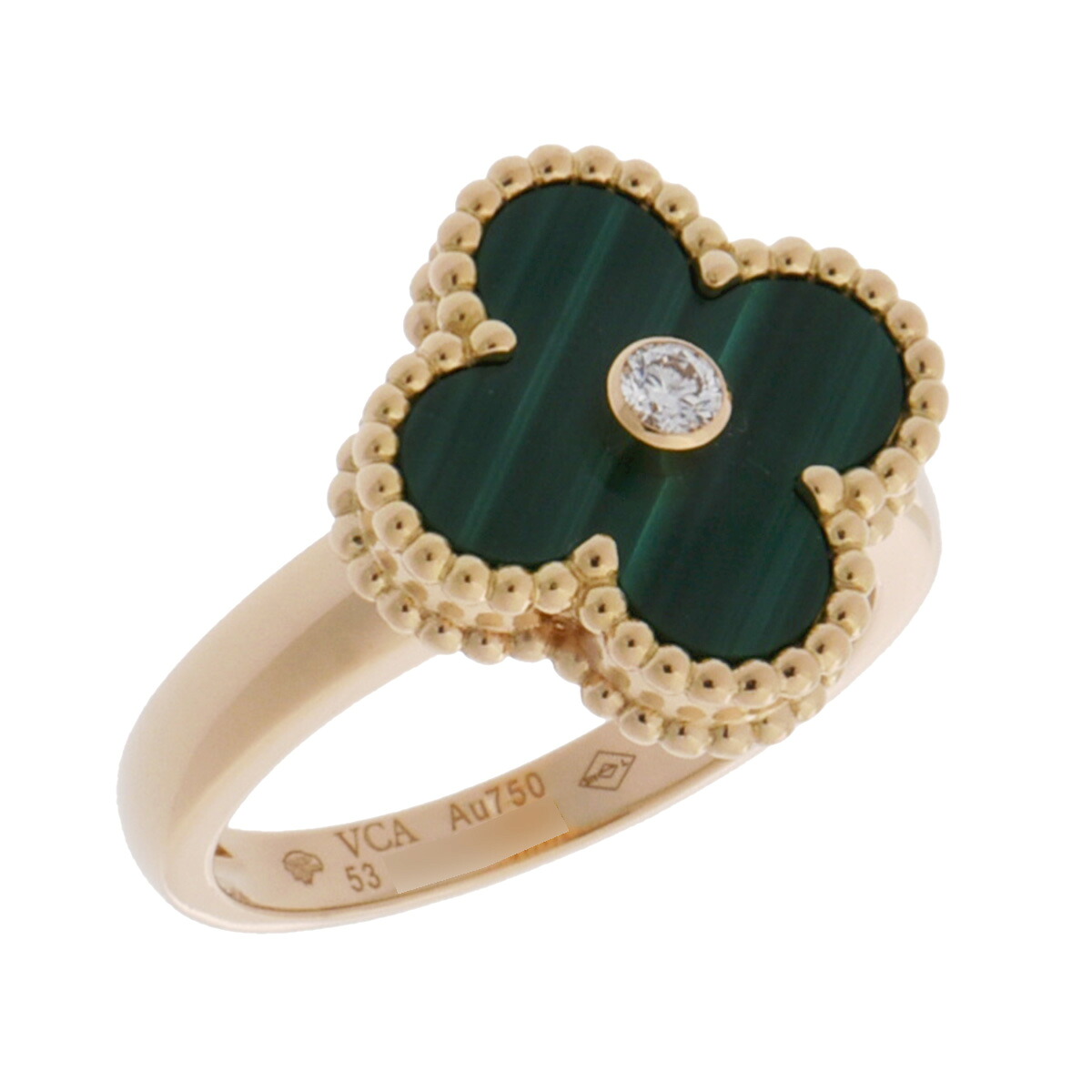 ヴァン クリーフ&アーペル Van Cleef & Arpels ヴィンテージアルハンブラ リング #53 VCARO3QM53 K18イエローゴールド YG マラカイト/ダイヤモンド レディース リング・指輪 ヴァン クリーフ&アーペル 【ローン48回払い無金利】【中古】