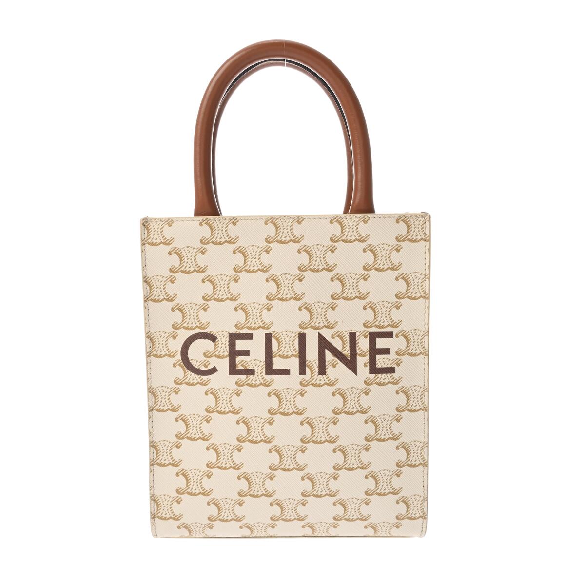 【～4/10 最大5万円クーポン】セリーヌ CELINE ミニ バーティカルカバ 2WAY ホワイト 194372BZK.01BC トリオンフ キャンバス/カーフ レディース ハンドバッグ セリーヌ ハンドバッグ バック ブランド 【ローン48回払い無金利】【中古】